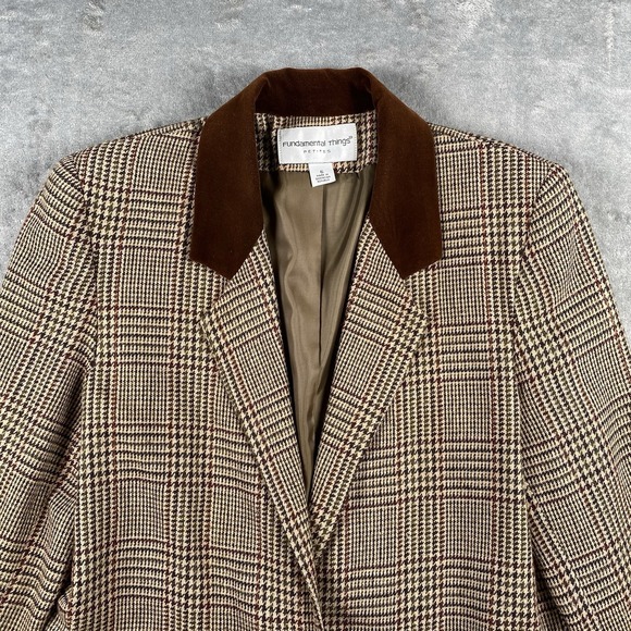 VTG Equestrian Blazer Womens 6P Brown Plaid Wool Blend Velvet Collar Preppy City - Picture 4 of 15